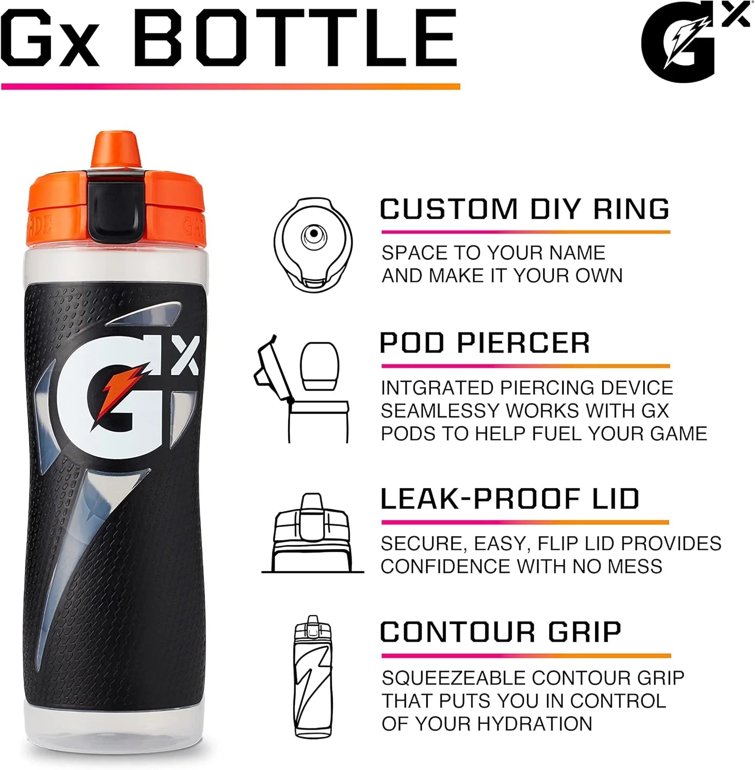 GX Refillable Water Bottle, Black, 30Oz